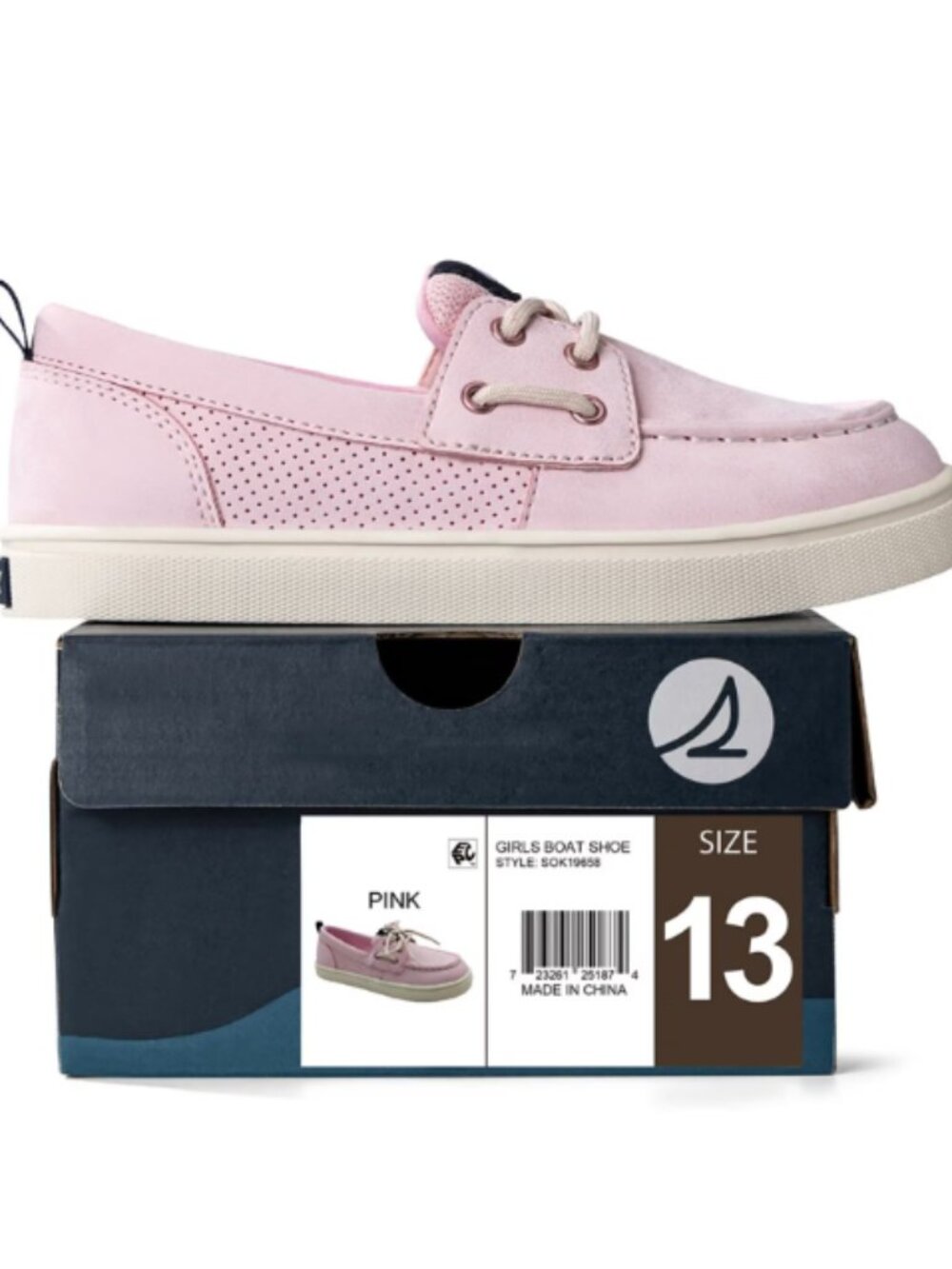 Girls Pink Sperry Slip-On Boat Shoe with Laces